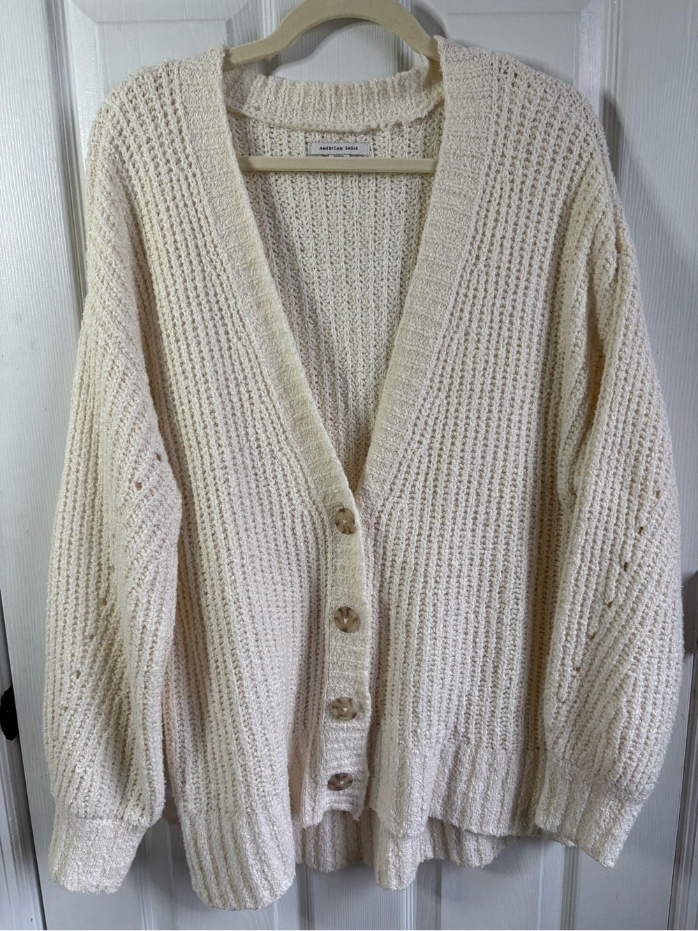 American Eagle Outfitters Cream Chunky Knit Button-Front Cardigan, Size Small
